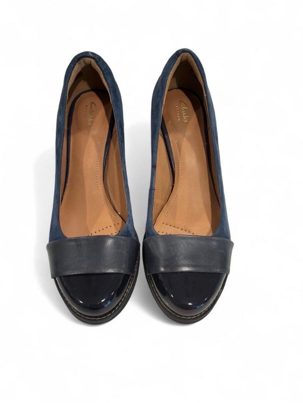 Clarks Navy Blue Leather Cap-Toe Flats